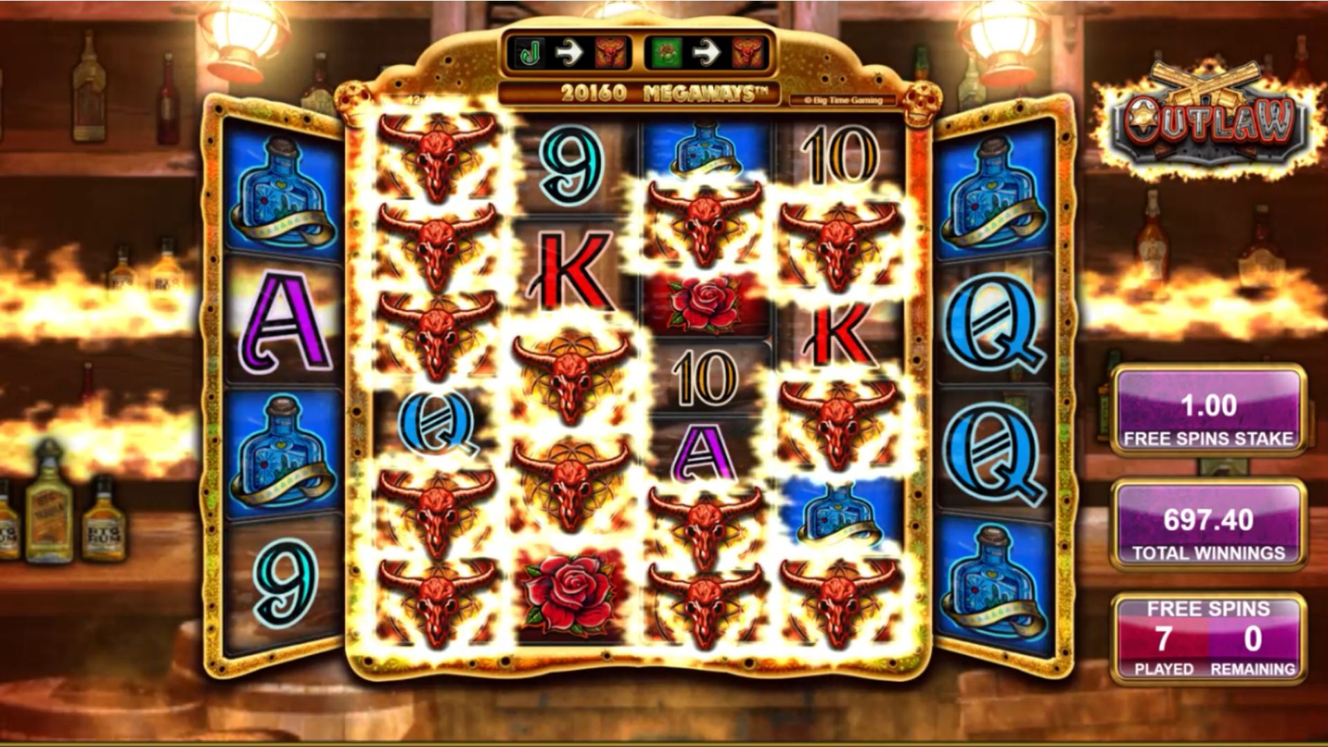 bonus freespin game slot outlaw